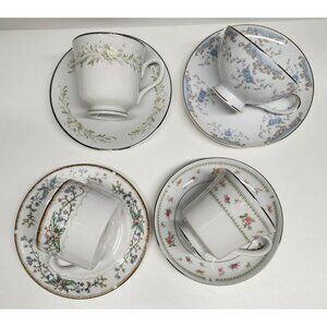Mismatched China Tea Cups & Saucers Soft Small Florals Tea Party Set of 4